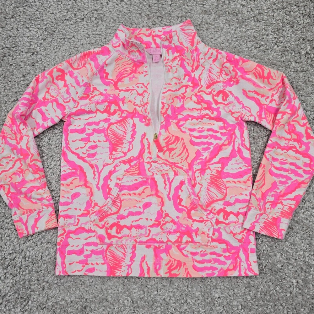 Lilly Pulitzer Little Skipper Sweater Girls XL (12-14) Pink 1/2 Zip Tropical